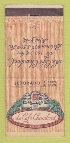 Matchbook Cover - Le Cafe Chambord New York City 21 Strike Feature