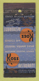 Matchbook Cover - Koss Restaurant Jersey City NJ WEAR 21 Strike Feature