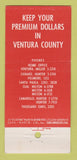 Matchbook Cover - Ventura County Insurance CA 1958 21 Strike Feature
