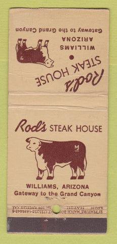 Matchbook Cover - Rod's Steak House Williams AZ WORN 21 Strike Feature