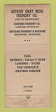 Matchbook Cover - Detroit Gray Iron Foundry Rochester MI POOR  21 Strike Feature