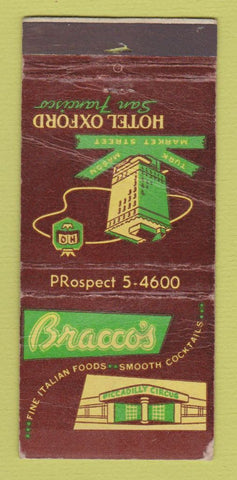 Matchbook Cover - Bracco's Hotel Oxford San Francisco CA WORN 21 Strike Feature