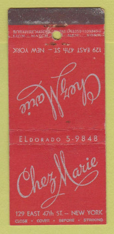 Matchbook Cover - Chez Marie New York City 21 Strike Feature