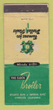 Matchbook Cover - Clock Broiler Lynwood CA WEAR 21 Strike Feature