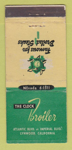 Matchbook Cover - Clock Broiler Lynwood CA WEAR 21 Strike Feature