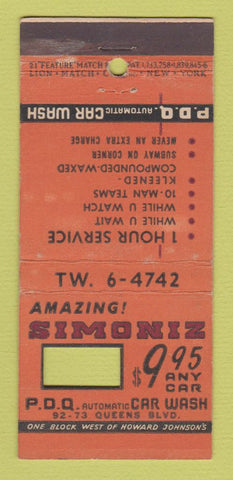 Matchbook Cover - Simonize PDQ Car Wash NYC? 21 Strike Feature