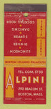 Matchbook Cover - Alpini Restaurant Boston MA WEAR 21 Strike Feature