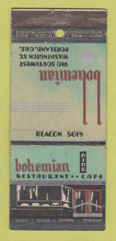Matchbook Cover - Bohemian Restaurant Cafe Portland OR WEAR 21 Strike Feature