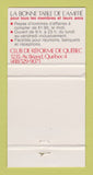 Matchbook Cover - Club De Reforme QC Quebec Election WEAR 30 Strike