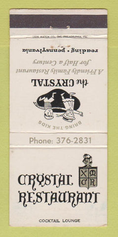 Matchbook Cover - Crystal Restaurant Reading PA WEAR 30 Strike