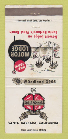 Matchbook Cover - West Beach Motor Lodge Santa Barbara CA 30 Strike