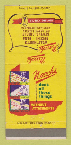 Matchbook Cover - Necchi Sewing Machines Walt Hunt's Hastings NE 30 Strike