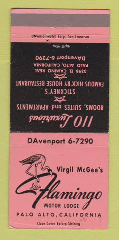 Matchbook Cover - Flamingo Motor Lodge Palo Alto CA WEAR 30 Strike