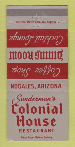 Matchbook Cover - Sunderman's Colonial House Nogales AZ 30 Strike