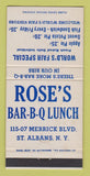 Matchbook Cover - Rose's BBQ St Albans NY 1964 30 Strike