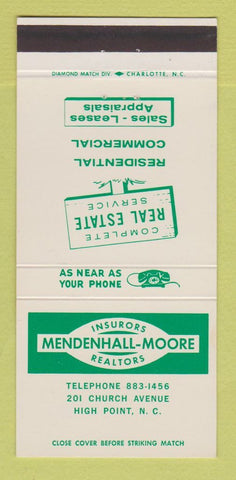 Matchbook Cover - Mendenhall Moore Insurance Real Estate High Point NC 30 Strike