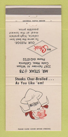Matchbook Cover - Mr Steak Restaurant Costa Mesa CA 30 Strike
