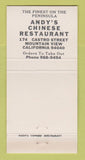 Matchbook Cover - Andy's Chinese Restaurant Mountain View CA 30 Strike