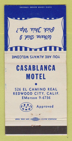 Matchbook Cover - Casablanca Motel Redwood City CA 30 Strike