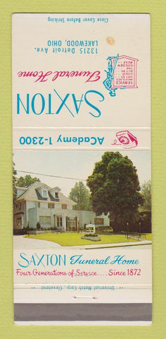 Matchbook Cover - Saxton Funeral Home Lakewood OH WEAR 30 Strike