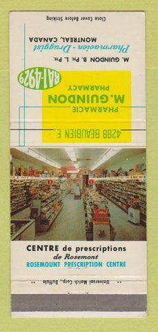 Matchbook Cover - M Guindon Drug Store Montreal QC 30 Strike