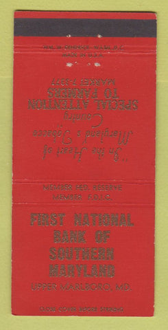 Matchbook Cover - 1st National Bank Southern MD Upper Marlboro MD RED 30 Strike