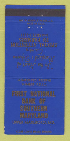 Matchbook Cover - 1st National Bank Southern MD Upper Marlboro MD BLUE 30 Strike