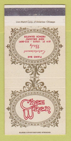 Matchbook Cover - Chez When Piano Bar New Orleans LA WEAR 30 Strike