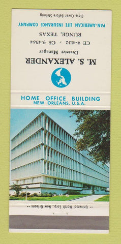 Matchbook Cover - Pan American Insurance MS Alexander Runge TX 30 Strike
