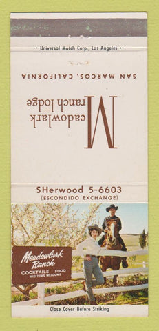 Matchbook Cover - Meadowlark Ranch Lodge San Marcos CA 30 Strike