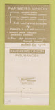 Matchbook Cover - Farmers Union Insurance Bazine KS WEAR 30 Strike