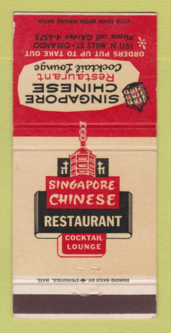 Matchbook Cover - Singapore Chinese Restaurant Orlando FL 30 Strike