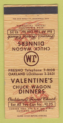 Matchbook Cover - Valentine's Chuck Wagon Dinner Oakland CA 30 Strike