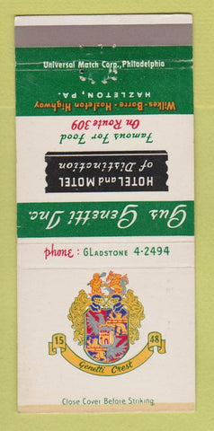 Matchbook Cover - Gus Genetti Crest Hotel Hazleton PA 30 Strike