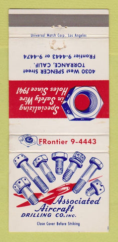 Matchbook Cover - Associated Aircraft Drilling Bolts Torrance CA 30 Strike