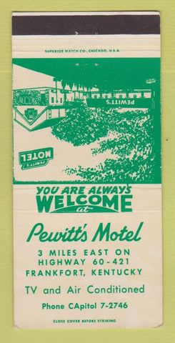 Matchbook Cover - Pewitt's Motel Frankfort KY 30 Strike