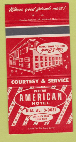 Matchbook Cover - New American Hotel Sault Ste Marie ON 30 Strike