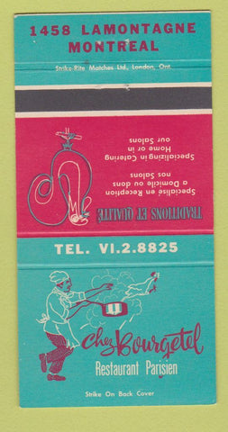 Matchbook Cover - Chez Bourgetel French Restaurant Montreal QC 30 Strike