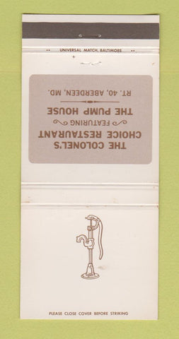 Matchbook Cover - Colonel's Choice Restaurant Aberdeen MD 30 Strike
