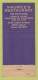 Matchbook Cover - Maurice's Restaurant Miami Beach FL WEAR 30 Stick