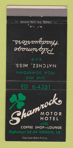Matchbook Cover - Shamrock Motor Hotel Vidalia LA 30 Strike