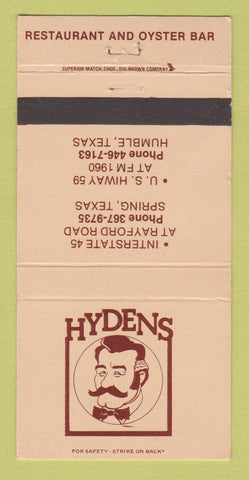 Matchbook Cover - Hydens Restaurant Spring Humble TX WEAR 30 Strike