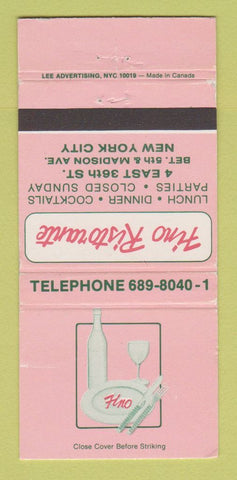Matchbook Cover - Fino Ristorante New York City WEAR 30 Strike