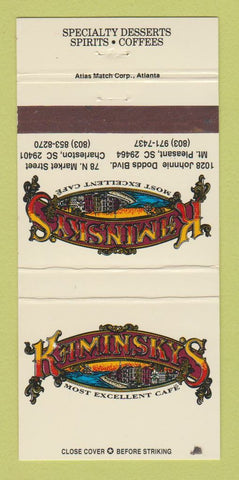 Matchbook Cover - Kiaminsky's Cafe Charleston Mount Pleasant SC 30 Strike