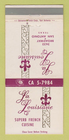 Matchbook Cover - La Louisiane French Restaurant San Antonio TX 30 Strike