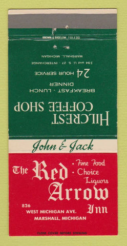 Matchbook Cover - Red Arrow Inn Hillcrest Coffee Shop Marshall MI 30 Strike