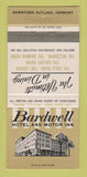 Matchbook Cover - Bardwell Hotel Motor Inn Rutland VT 30 Strike