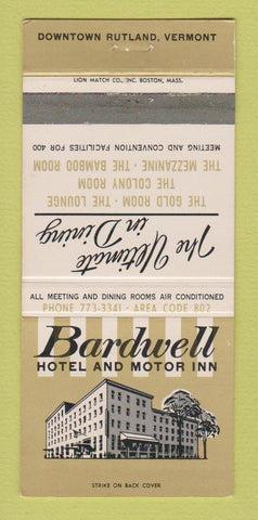 Matchbook Cover - Bardwell Hotel Motor Inn Rutland VT 30 Strike