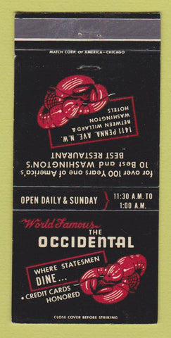 Matchbook Cover - Occidental Restaurant Washington DC 30 Strike