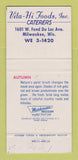 Matchbook Cover - Vita Hi Foods Catering Milwaukee WI 30 Strike